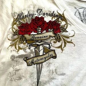 Beautiful Blinged White official Harley Davidson White T Shirt Size Large